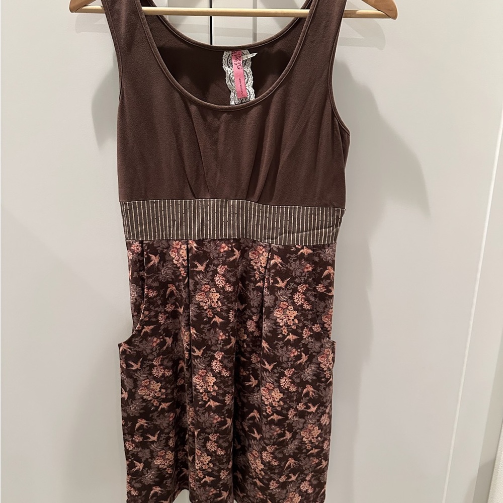Cinnamon Girl from Maui Brown and Pink Floral Mini Dress
